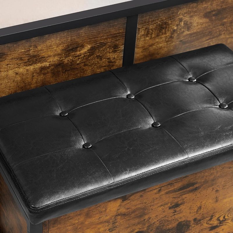 Casa si Gradina - Mobilier - Comode si corpuri - Noptiere - Banca cu lada de depozitare, perna captusita, piele sintetica neagra, 40x80x50cm, maro rustic - Infinity.ro