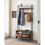 Casa si Gradina - Mobilier - Organizare si depozitare - Cuiere - Cuier cu dulap de depozitare pantofi, cadru din otel, stil industrial, 32x85x180cm, maro rustic - Infinity.ro