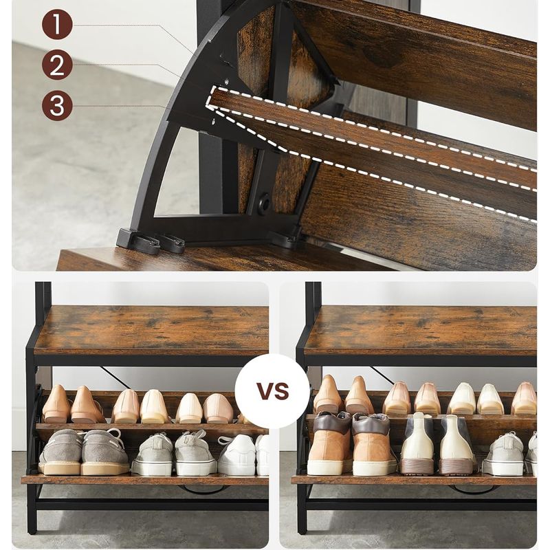 Casa si Gradina - Mobilier - Organizare si depozitare - Cuiere - Cuier cu dulap de depozitare pantofi, cadru din otel, stil industrial, 32x85x180cm, maro rustic - Infinity.ro