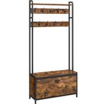 Casa si Gradina - Mobilier - Organizare si depozitare - Cuiere - Cuier cu dulap de depozitare pantofi, cadru din otel, stil industrial, 32x85x180cm, maro rustic - Infinity.ro