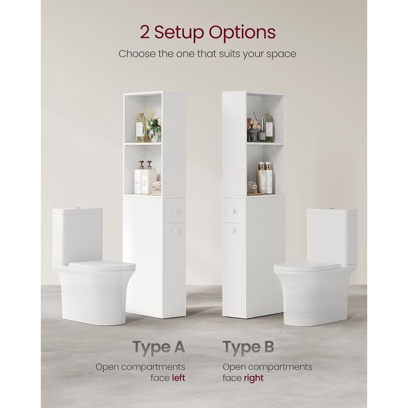 Casa si Gradina - Mobilier - Mobilier baie - Corpuri baie - Dulap de depozitare pentru baie, pentru spatii inguste, cu sertare si raft reglabil, 40x18x134cm, alb - Infinity.ro