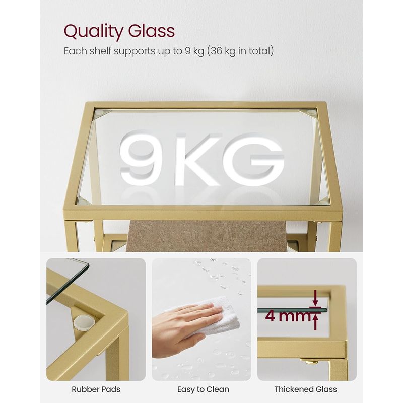 Casa si Gradina - Mobilier - Biblioteci si rafturi - Biblioteci - Raft cu trepte pentru dormitor, 4 etaje, din sticla securizata, cadru din otel, 30x95x40cm, auriu - Infinity.ro