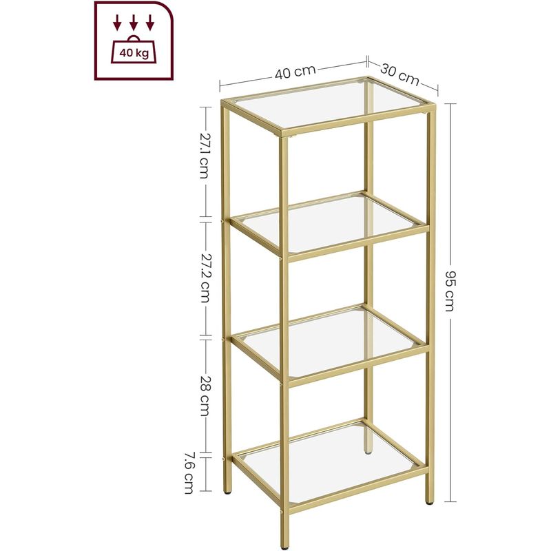 Casa si Gradina - Mobilier - Biblioteci si rafturi - Biblioteci - Raft cu trepte pentru dormitor, 4 etaje, din sticla securizata, cadru din otel, 30x95x40cm, auriu - Infinity.ro