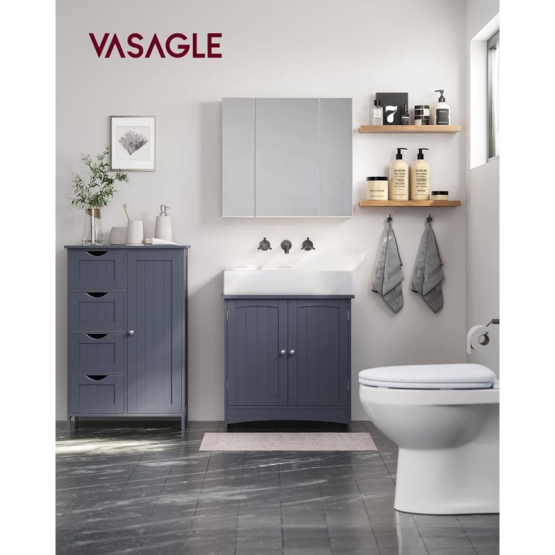 Casa si Gradina - Mobilier - Mobilier baie - Corpuri baie - Dulap de baie, din MDF, cu 4 sertare, raft reglabil, 30x55x82 cm, gri - Infinity.ro