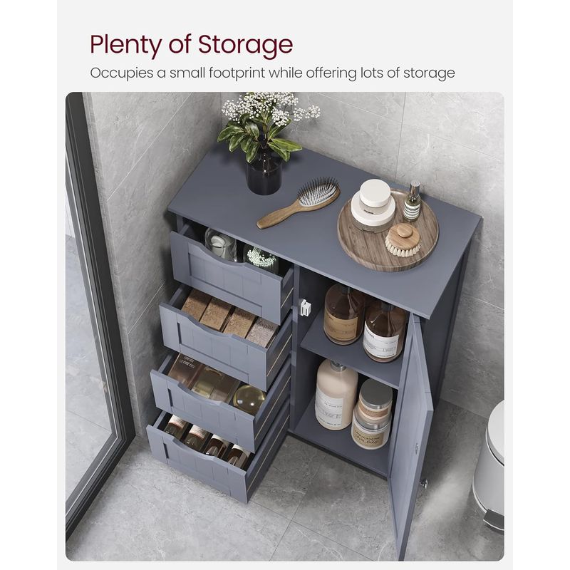 Casa si Gradina - Mobilier - Mobilier baie - Corpuri baie - Dulap de baie, din MDF, cu 4 sertare, raft reglabil, 30x55x82 cm, gri - Infinity.ro