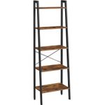 Casa si Gradina - Mobilier - Biblioteci si rafturi - Biblioteci - Biblioteca tip scara, cadru otel cu 5 polite din MDF, stil industrial, 56x34x172cm, maro rustic si negru - Infinity.ro
