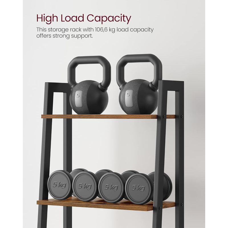 Casa si Gradina - Mobilier - Biblioteci si rafturi - Biblioteci - Biblioteca tip scara, cadru otel cu 5 polite din MDF, stil industrial, 56x34x172cm, maro rustic si negru - Infinity.ro