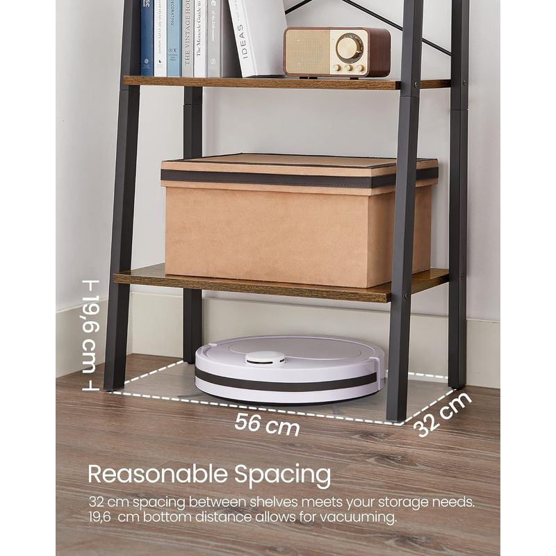 Casa si Gradina - Mobilier - Biblioteci si rafturi - Biblioteci - Biblioteca tip scara, cadru otel cu 5 polite din MDF, stil industrial, 56x34x172cm, maro rustic si negru - Infinity.ro