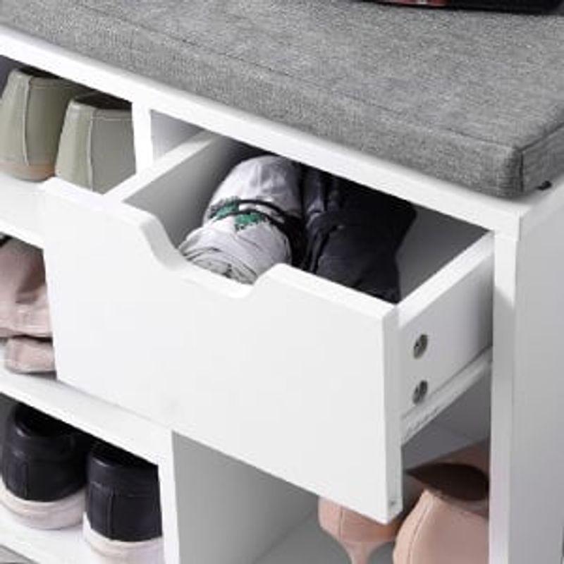 Casa si Gradina - Mobilier - Dulapuri si sifoniere - Dulapuri pantofi - Banca de depozitare cu suport pentru pantofi, 10 compartimente si dulap, cu perna, 30x104x48cm, alb - Infinity.ro