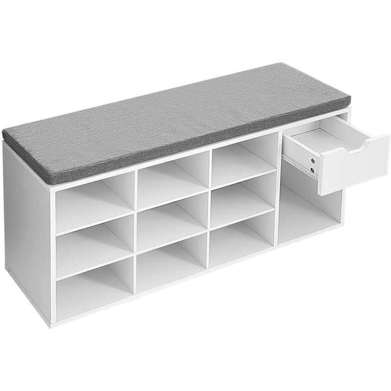 Casa si Gradina - Mobilier - Dulapuri si sifoniere - Dulapuri pantofi - Banca de depozitare cu suport pentru pantofi, 10 compartimente si dulap, cu perna, 30x104x48cm, alb - Infinity.ro