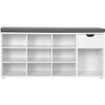 Casa si Gradina - Mobilier - Dulapuri si sifoniere - Dulapuri pantofi - Banca de depozitare cu suport pentru pantofi, 10 compartimente si dulap, cu perna, 30x104x48cm, alb - Infinity.ro
