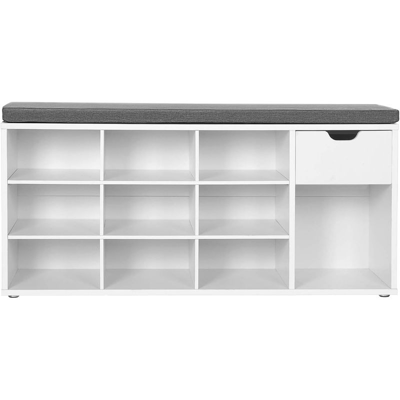 Casa si Gradina - Mobilier - Dulapuri si sifoniere - Dulapuri pantofi - Banca de depozitare cu suport pentru pantofi, 10 compartimente si dulap, cu perna, 30x104x48cm, alb - Infinity.ro