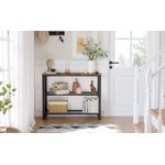 Casa si Gradina - Mobilier - Mese si birouri - Masute de cafea - Masa de intrare, cadru metalic cu 3 polite din MDF, 35x102x80cm, maro rustic si negru - Infinity.ro