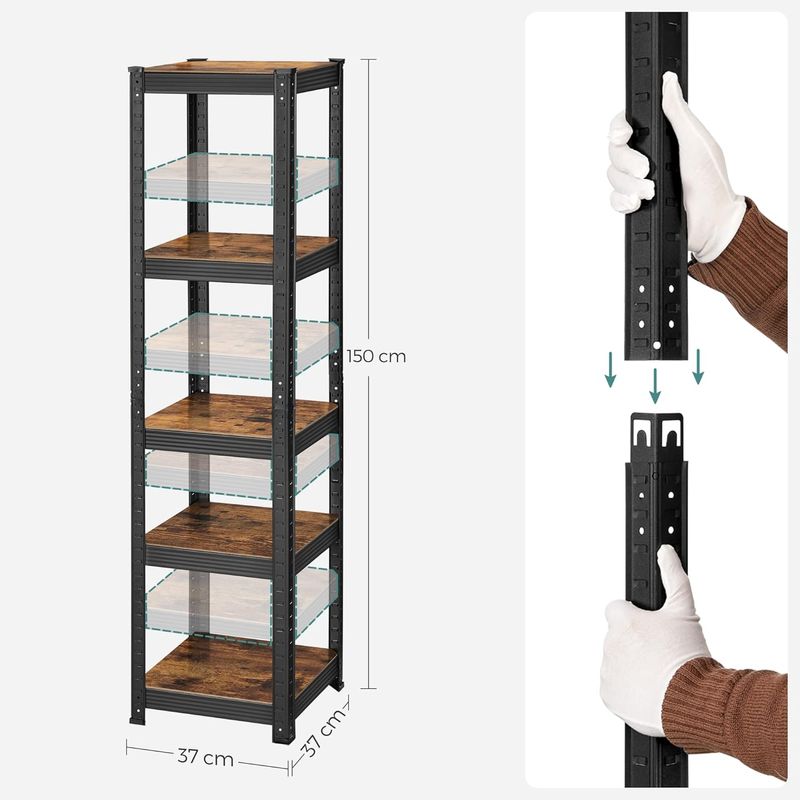 Casa si Gradina - Mobilier - Biblioteci si rafturi - Rafturi - Etajera 5 rafturi ajustabile, structura metalica, stil industrial, MDF, 37x37x150 cm, maro si negru - Infinity.ro