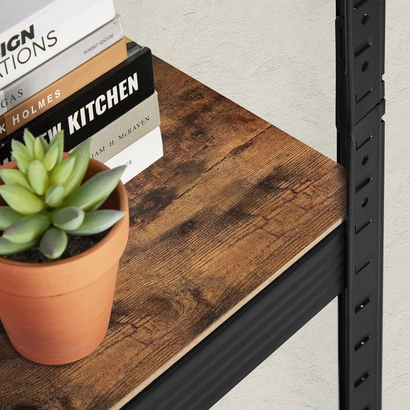 Casa si Gradina - Mobilier - Biblioteci si rafturi - Rafturi - Etajera 5 rafturi ajustabile, structura metalica, stil industrial, MDF, 37x37x150 cm, maro si negru - Infinity.ro