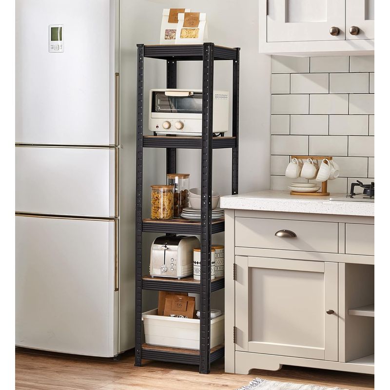 Casa si Gradina - Mobilier - Biblioteci si rafturi - Rafturi - Etajera 5 rafturi ajustabile, structura metalica, stil industrial, MDF, 37x37x150 cm, maro si negru - Infinity.ro
