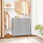 Casa si Gradina - Mobilier - Comode si corpuri - Comode - Comoda cu 8 sertare din material textil, cadru metalic si blat MDF, 80x30x81 cm, gri si alb - Infinity.ro