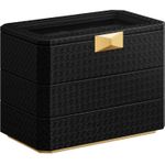 Casa si Gradina - Mobilier - Organizare si depozitare - Cutii depozitare - Cutie bijuterii si ceasuri Ronne, 3 niveluri, capac sticla, 27x20x16 cm, negru texturat - Infinity.ro