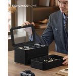 Casa si Gradina - Mobilier - Organizare si depozitare - Cutii depozitare - Cutie bijuterii si ceasuri Ronne, 3 niveluri, capac sticla, 27x20x16 cm, negru texturat - Infinity.ro