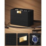 Casa si Gradina - Mobilier - Organizare si depozitare - Cutii depozitare - Cutie bijuterii si ceasuri Ronne, 3 niveluri, capac sticla, 27x20x16 cm, negru texturat - Infinity.ro
