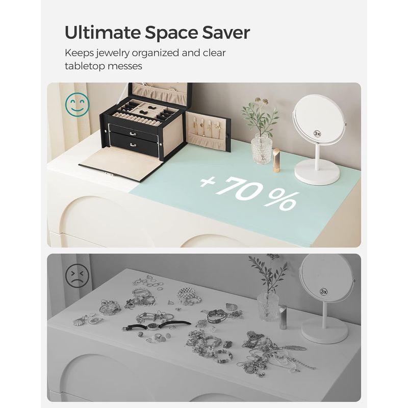 Casa si Gradina - Mobilier - Organizare si depozitare - Cutii depozitare - Cutie de bijuterii pe 3 nivele, cu 2 sertare, oglinda, maner, inchidere cu cheie, 18x26x17cm, negru - Infinity.ro