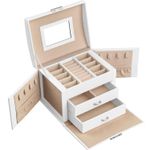 Fashion, accesorii si bijuterii - Femei - Bijuterii femei - Cutii bijuterii - Cutie de bijuterii cu 3 niveluri, oglinda, incuietoare cu maner, 2 sertare, 14x18x14cm, alb - Infinity.ro