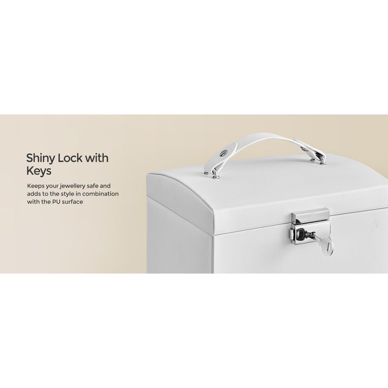 Casa si Gradina - Mobilier - Organizare si depozitare - Cutii depozitare - Cutie de bijuterii cu 3 niveluri, oglinda, incuietoare cu maner, 2 sertare, 14x18x14cm, alb - Infinity.ro