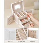 Fashion, accesorii si bijuterii - Femei - Bijuterii femei - Cutii bijuterii - Cutie de bijuterii cu 3 niveluri, oglinda, incuietoare cu maner, 2 sertare, 14x18x14cm, alb - Infinity.ro