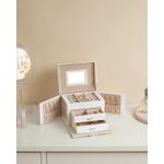 Casa si Gradina - Mobilier - Organizare si depozitare - Cutii depozitare - Cutie de bijuterii cu 3 niveluri, oglinda, incuietoare cu maner, 2 sertare, 14x18x14cm, alb - Infinity.ro