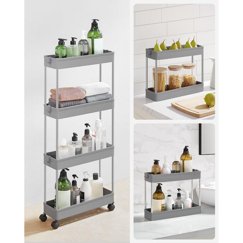 Casa si Gradina - Mobilier - Mobilier baie - Corpuri baie - Carucior de depozitare pe roti, pentru bucatarie sau baie, din plastic, cu 4 nivele, 40x13x88cm, gri - Infinity.ro