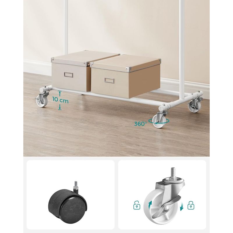 Casa si Gradina - Mobilier - Organizare si depozitare - Umerase si valeti - Suport pentru haine cu sina superioara extensibila, pe roti, reglabil pe latime, 45x(92-132)x160cm, alb - Infinity.ro