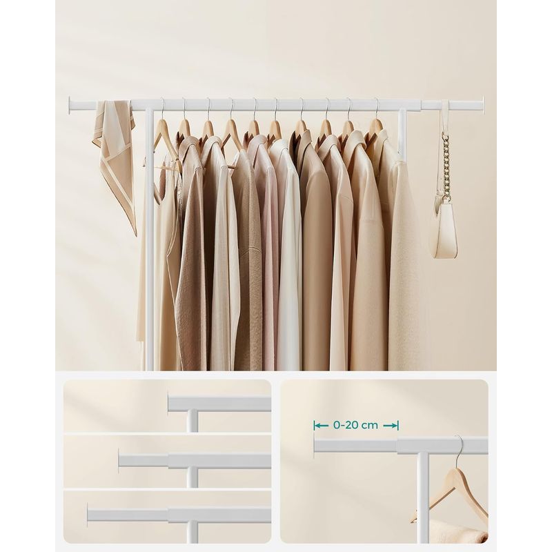Casa si Gradina - Mobilier - Organizare si depozitare - Umerase si valeti - Suport pentru haine cu sina superioara extensibila, pe roti, reglabil pe latime, 45x(92-132)x160cm, alb - Infinity.ro
