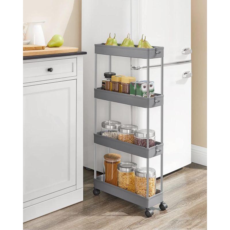 Casa si Gradina - Mobilier - Mobilier baie - Corpuri baie - Carucior de depozitare pe roti, pentru bucatarie sau baie, din plastic, cu 4 nivele, 40x13x88cm, gri - Infinity.ro