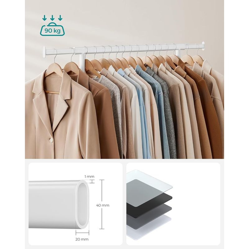 Casa si Gradina - Mobilier - Organizare si depozitare - Umerase si valeti - Suport pentru haine cu sina superioara extensibila, pe roti, reglabil pe latime, 45x(92-132)x160cm, alb - Infinity.ro