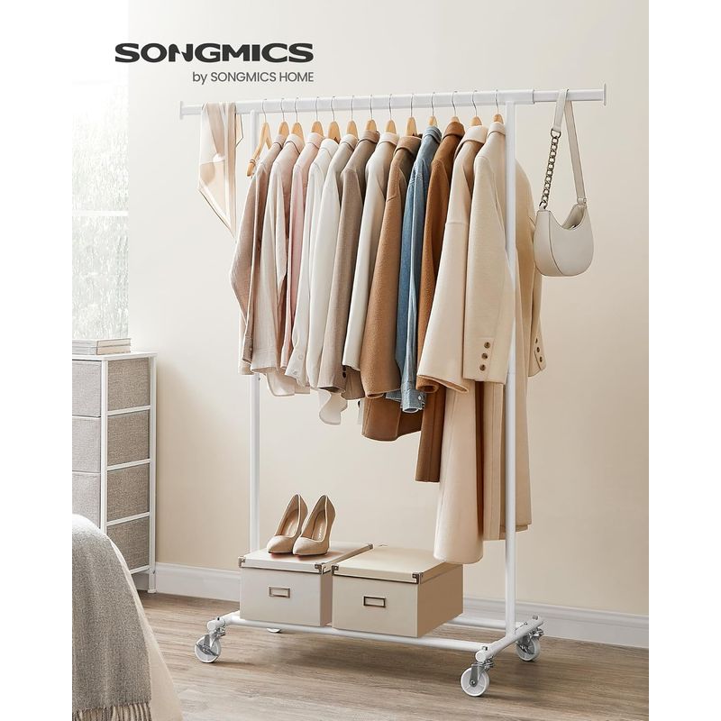 Casa si Gradina - Mobilier - Organizare si depozitare - Umerase si valeti - Suport pentru haine cu sina superioara extensibila, pe roti, reglabil pe latime, 45x(92-132)x160cm, alb - Infinity.ro