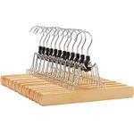Casa si Gradina - Mobilier - Organizare si depozitare - Umerase si valeti - Set de 12 umerase din lemn pentru pantaloni, carlig antiderapant rotativ, 25cm, natural - Infinity.ro