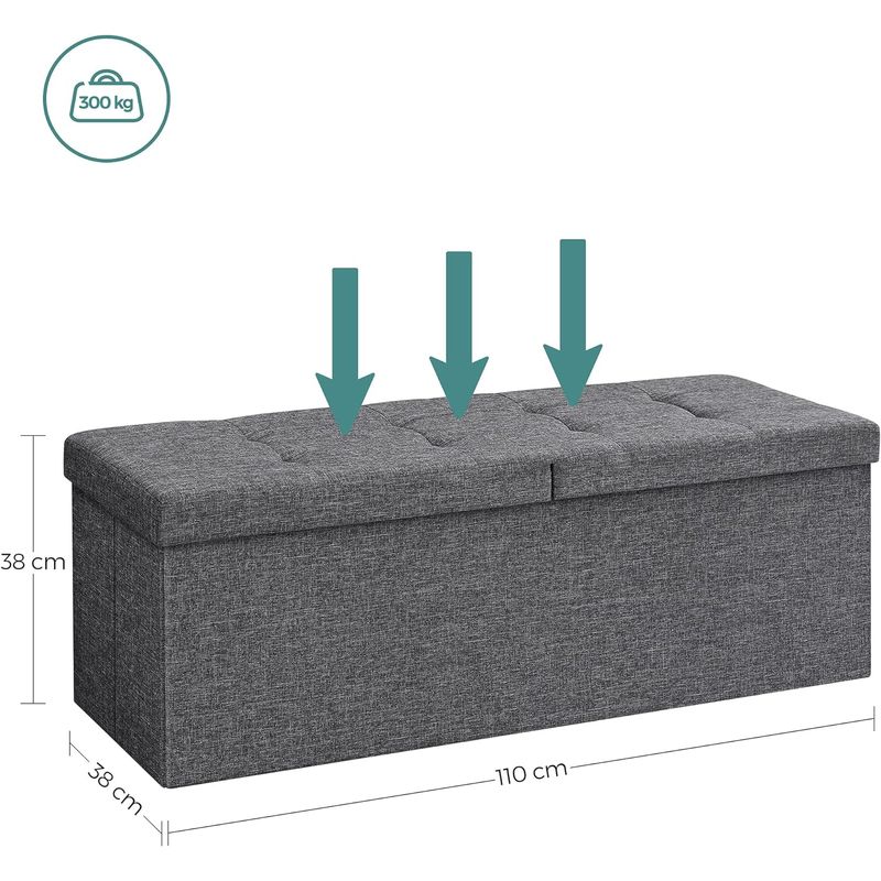 Casa si Gradina - Mobilier - Scaune si fotolii - Fotolii - Taburet pliabil cu sezut moale, spatiu de depozitare 120litri, maxim 300kg, 110x38x38cm, gri - Infinity.ro