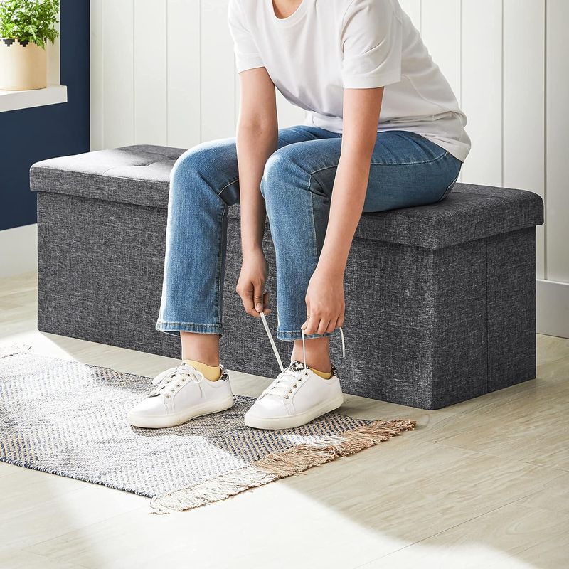 Casa si Gradina - Mobilier - Scaune si fotolii - Fotolii - Taburet pliabil cu sezut moale, spatiu de depozitare 120litri, maxim 300kg, 110x38x38cm, gri - Infinity.ro