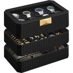 Casa si Gradina - Mobilier - Organizare si depozitare - Cutii depozitare - Cutie ceasuri Ronne Collection, 8 sloturi cu compartimente, piele PU impletita, 27x20x15 cm, negru - Infinity.ro