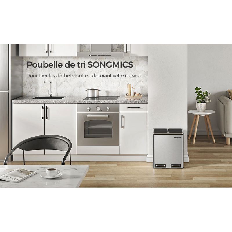 Casa si Gradina - Mobilier - Organizare si depozitare - Cosuri de gunoi - Cos de gunoi din inox cu 2 compartimente colectare selectiva, cu galeti interioare, 2x15litri, argintiu si negru - Infinity.ro