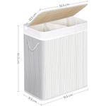 Market - Spalare si intretinere rufe - Uscatoare de rufe si accesorii - Cos de rufe din bambus cu capac, 2 compartimente, sac detasabil, volum 100L, 52x32x62cm, alb - Infinity.ro