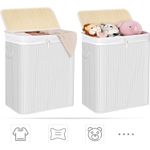 Market - Spalare si intretinere rufe - Uscatoare de rufe si accesorii - Cos de rufe din bambus cu capac, 2 compartimente, sac detasabil, volum 100L, 52x32x62cm, alb - Infinity.ro