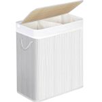 Market - Spalare si intretinere rufe - Uscatoare de rufe si accesorii - Cos de rufe din bambus cu capac, 2 compartimente, sac detasabil, volum 100L, 52x32x62cm, alb - Infinity.ro
