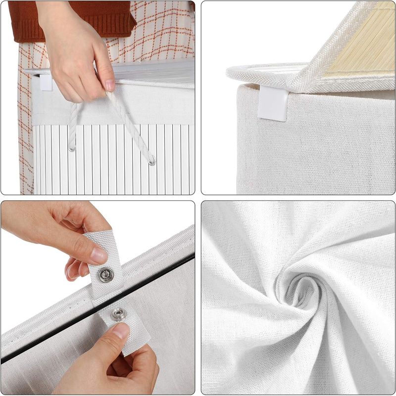 Market - Spalare si intretinere rufe - Uscatoare de rufe si accesorii - Cos de rufe din bambus cu capac, 2 compartimente, sac detasabil, volum 100L, 52x32x62cm, alb - Infinity.ro