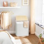 Market - Spalare si intretinere rufe - Uscatoare de rufe si accesorii - Cos de rufe din bambus cu capac, 2 compartimente, sac detasabil, volum 100L, 52x32x62cm, alb - Infinity.ro