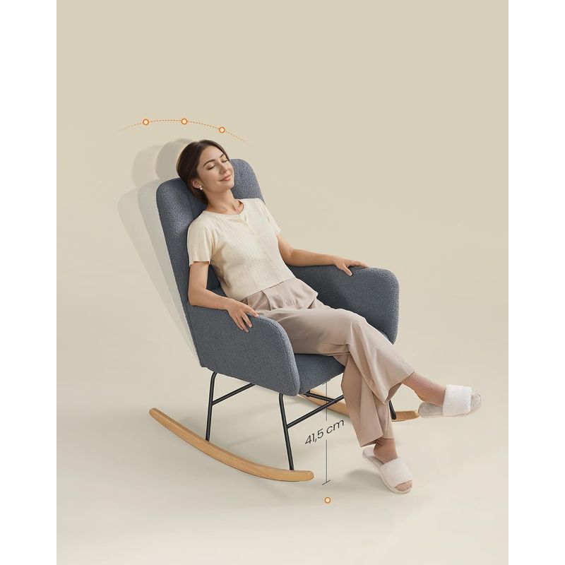 Casa si Gradina - Mobilier - Scaune si fotolii - Scaune - Fotoliu balansoar cu brate, cadru otel imbracat in fleece si picioare din lemn, 136 kg, gri - Infinity.ro