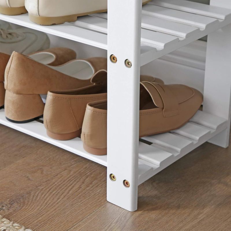 Casa si Gradina - Mobilier - Dulapuri si sifoniere - Dulapuri pantofi - Banca pentru pantofi din bambus, 2 niveluri, cu perna, sarcina 150 kg, 71x29x49 cm, alb si gri - Infinity.ro