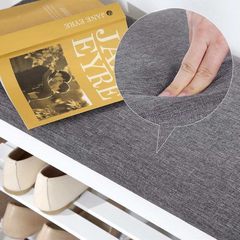 Casa si Gradina - Mobilier - Dulapuri si sifoniere - Dulapuri pantofi - Banca pentru pantofi din bambus, 2 niveluri, cu perna, sarcina 150 kg, 71x29x49 cm, alb si gri - Infinity.ro