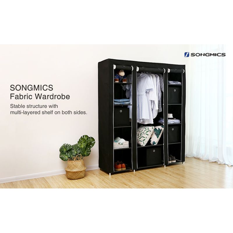Casa si Gradina - Mobilier - Dulapuri si sifoniere - Dulapuri - Garderoba din material textil, dulap portabil, cu rafturi si sina de agatat, 150x45x175cm, negru - Infinity.ro
