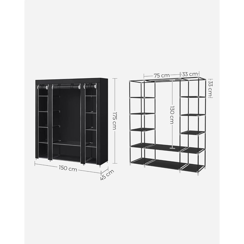 Casa si Gradina - Mobilier - Dulapuri si sifoniere - Dulapuri - Garderoba din material textil, dulap portabil, cu rafturi si sina de agatat, 150x45x175cm, negru - Infinity.ro